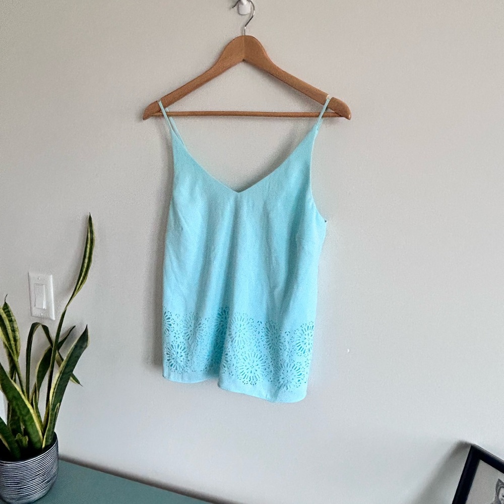 Banana Republic Light Aqua Blue Laser-Cut Hem Camisole